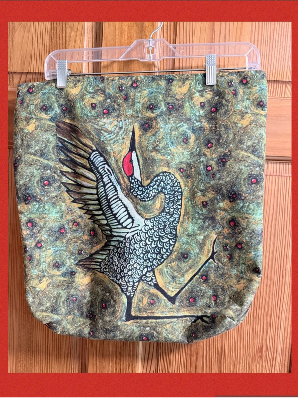 Crane Tote Bag in Green and Gold
